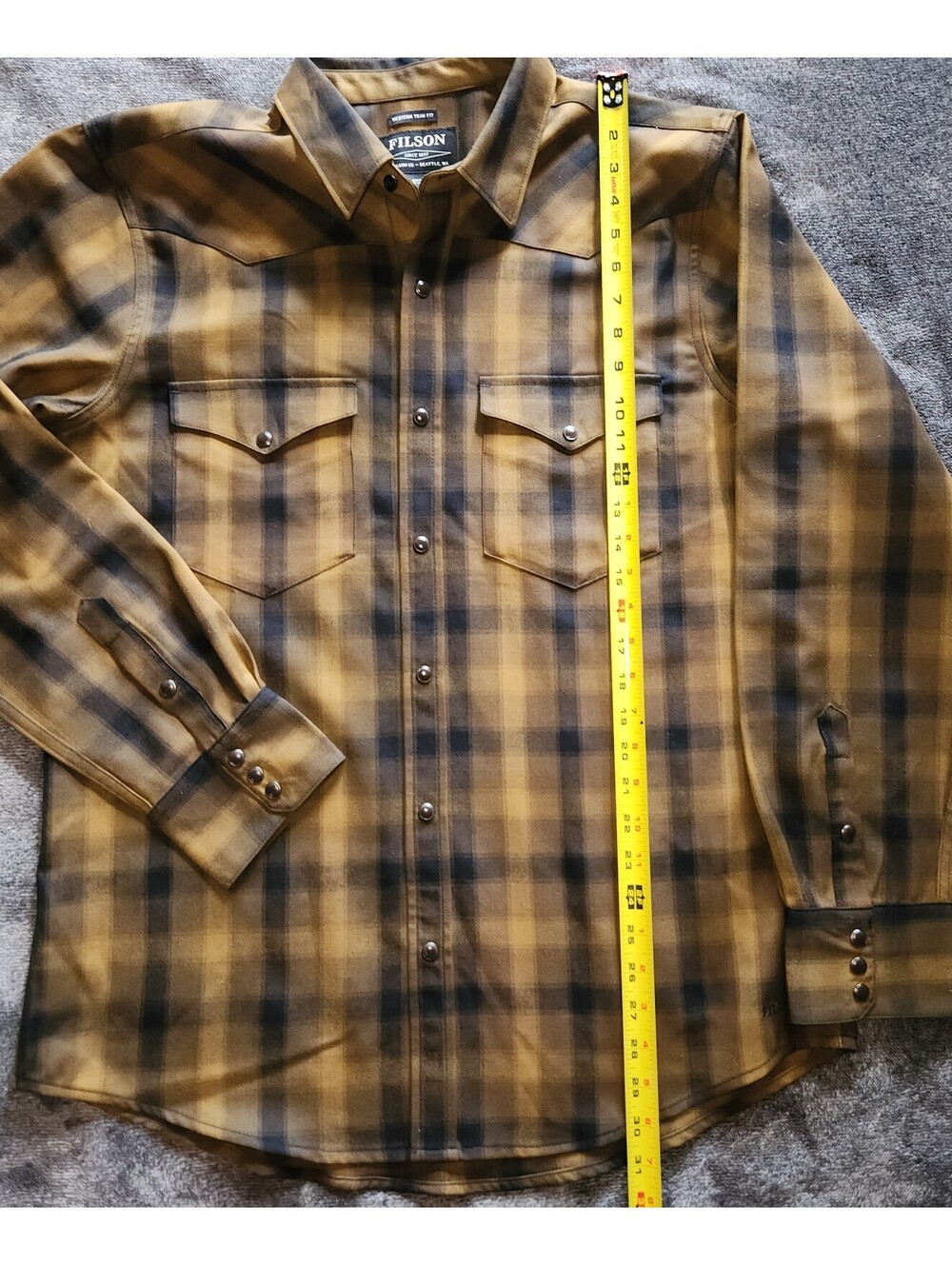 Filson Western Trim Slim Button Front Shirt Long Sleeves Large Plaid 100% Wool - Picture 9 of 10